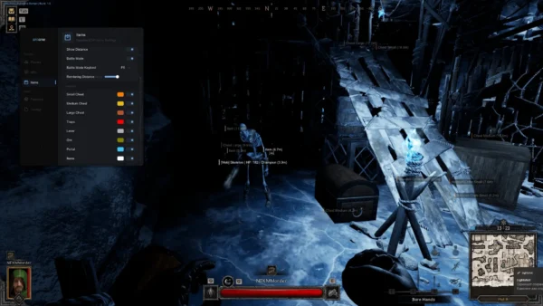 Dark and Darker loot ESP labelling chests, crates and items by distance